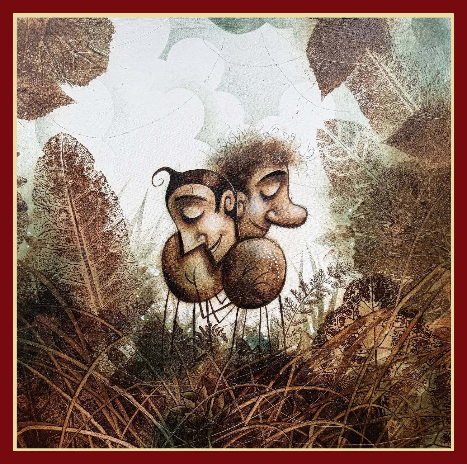 Pavouk Čenda a pavoučice Jana — obraz Pavla Čecha, olej na kartonu, 2025